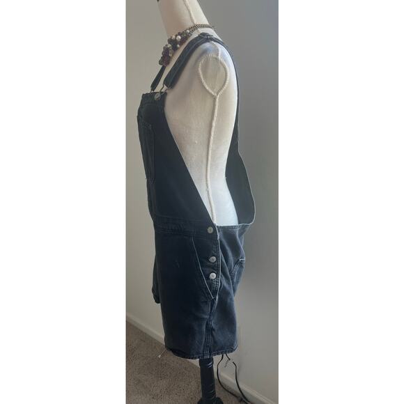 Old Navy Cotton Slouchy Straight Non-Stretch Black Jean Short Overalls Sz XXL - Picture 5 of 8